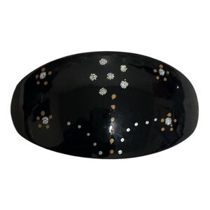 Patterned Wide Curved Oblong Snap Hair Clip/Ponytail Holder Black